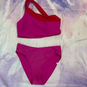 summersalt One-Shoulder Bikini Set in Magenta and Red